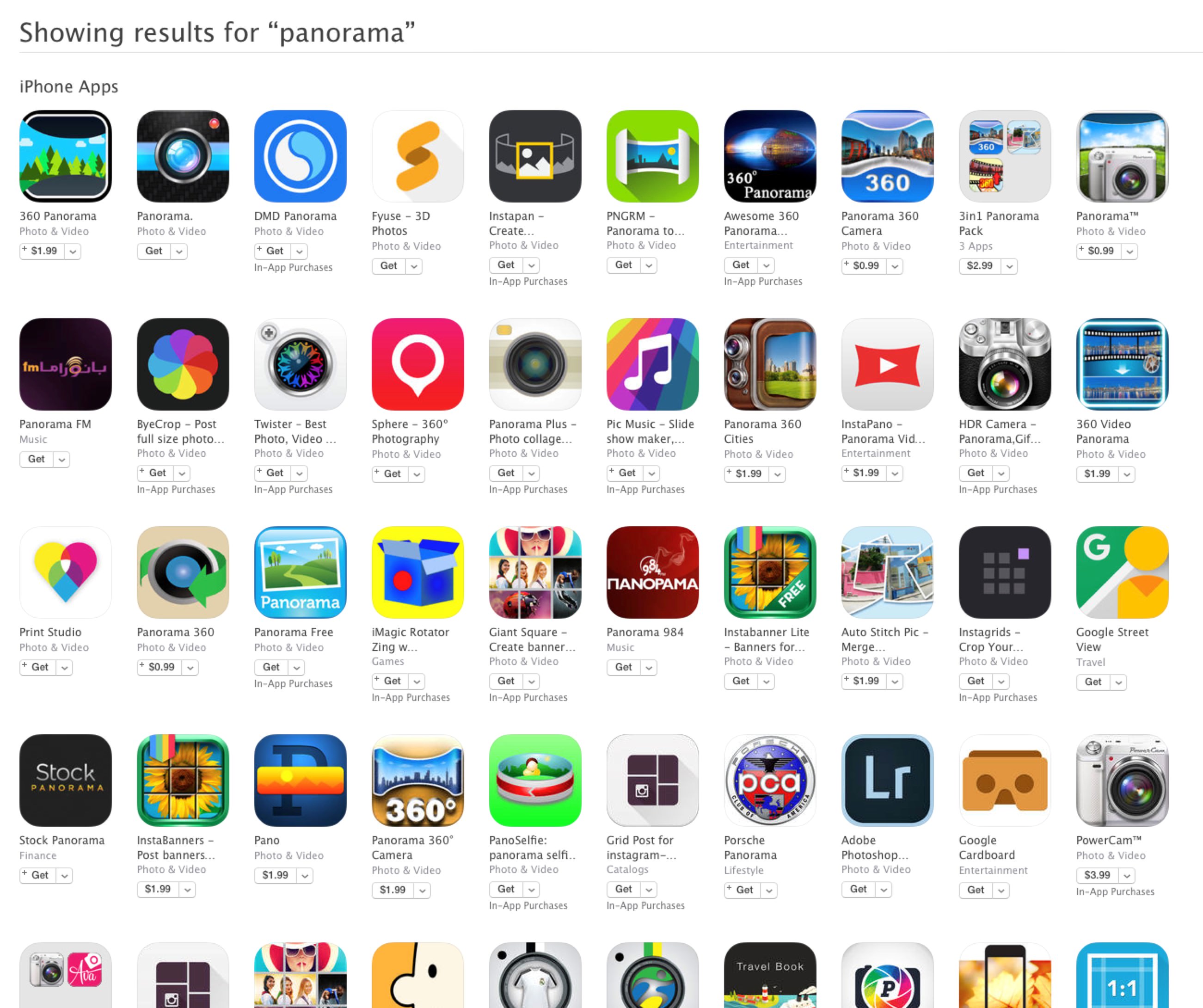 iPhone panoramas app store