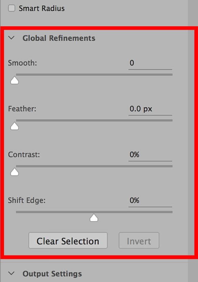 select and mask in photoshop global refinements