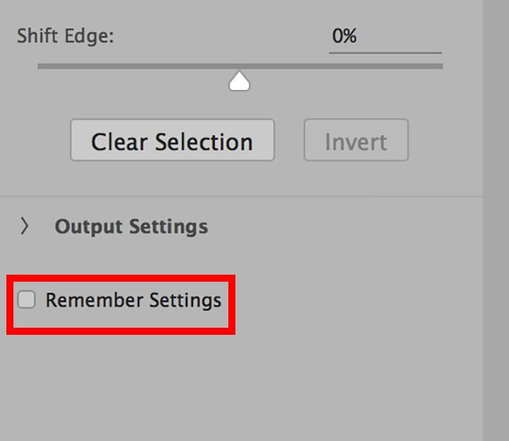 select and mask in photoshop remember settings