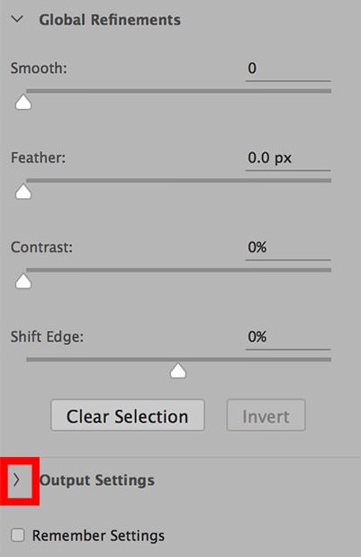 select and mask in photoshop output settings