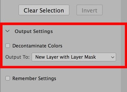 select and mask in output settings