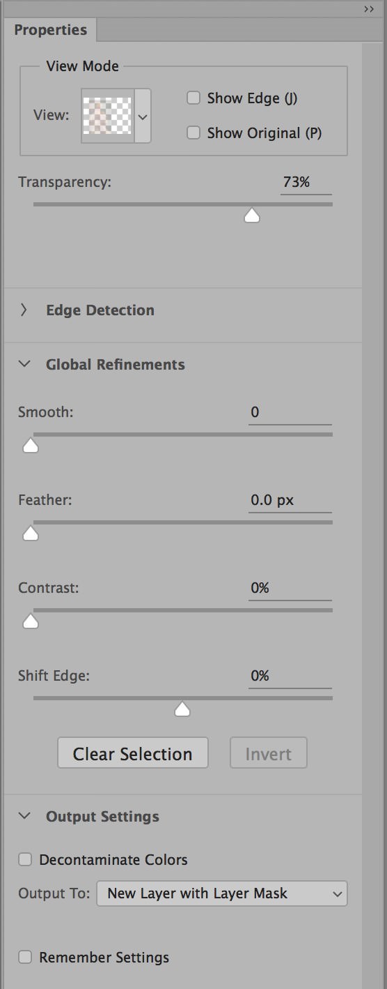 select and mask in photoshop properties panel